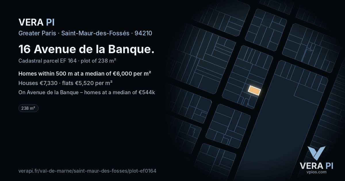 16 Avenue de la Banque, Saint-Maur-des-Fossés at night – the plot lit, the parcels around coloured by the prices near them
