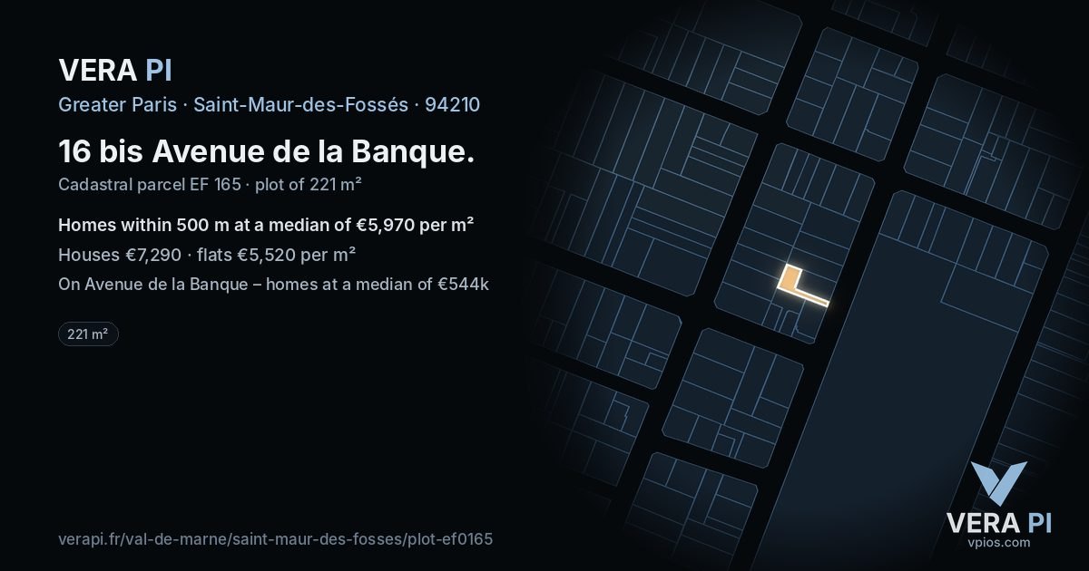 16 bis Avenue de la Banque, Saint-Maur-des-Fossés at night – the plot lit, the parcels around coloured by the prices near them