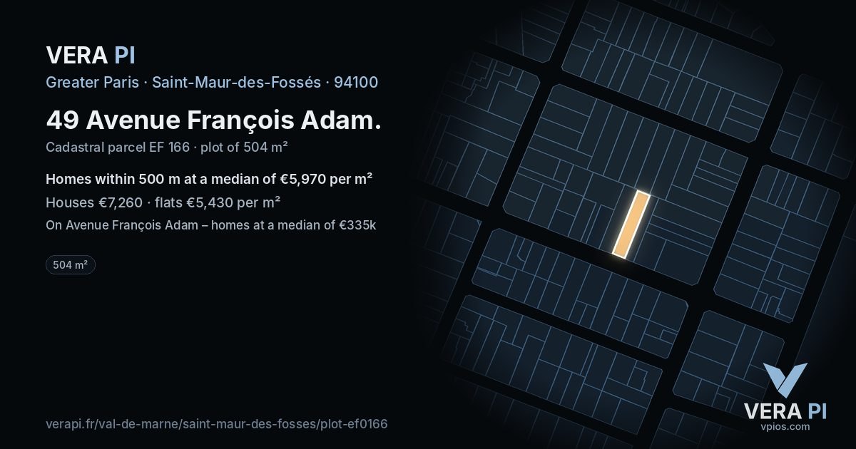49 Avenue François Adam, Saint-Maur-des-Fossés at night – the plot lit, the parcels around coloured by the prices near them