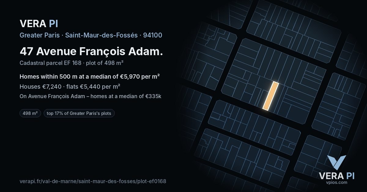 47 Avenue François Adam, Saint-Maur-des-Fossés at night – the plot lit, the parcels around coloured by the prices near them