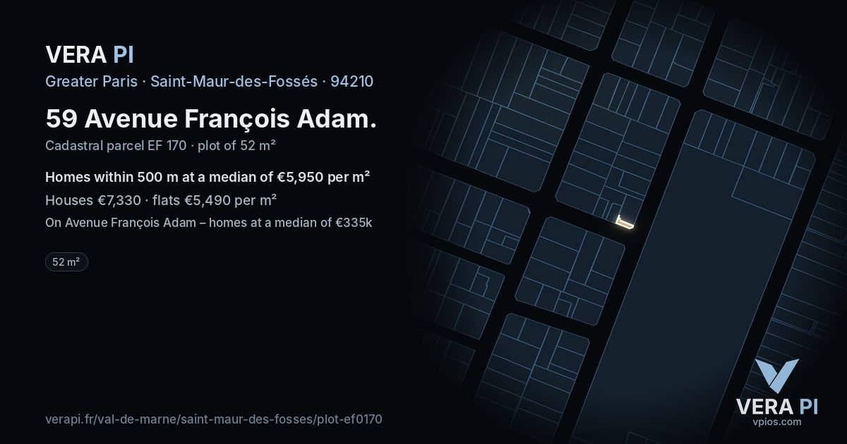 59 Avenue François Adam, Saint-Maur-des-Fossés at night – the plot lit, the parcels around coloured by the prices near them