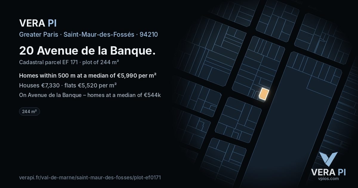 20 Avenue de la Banque, Saint-Maur-des-Fossés at night – the plot lit, the parcels around coloured by the prices near them
