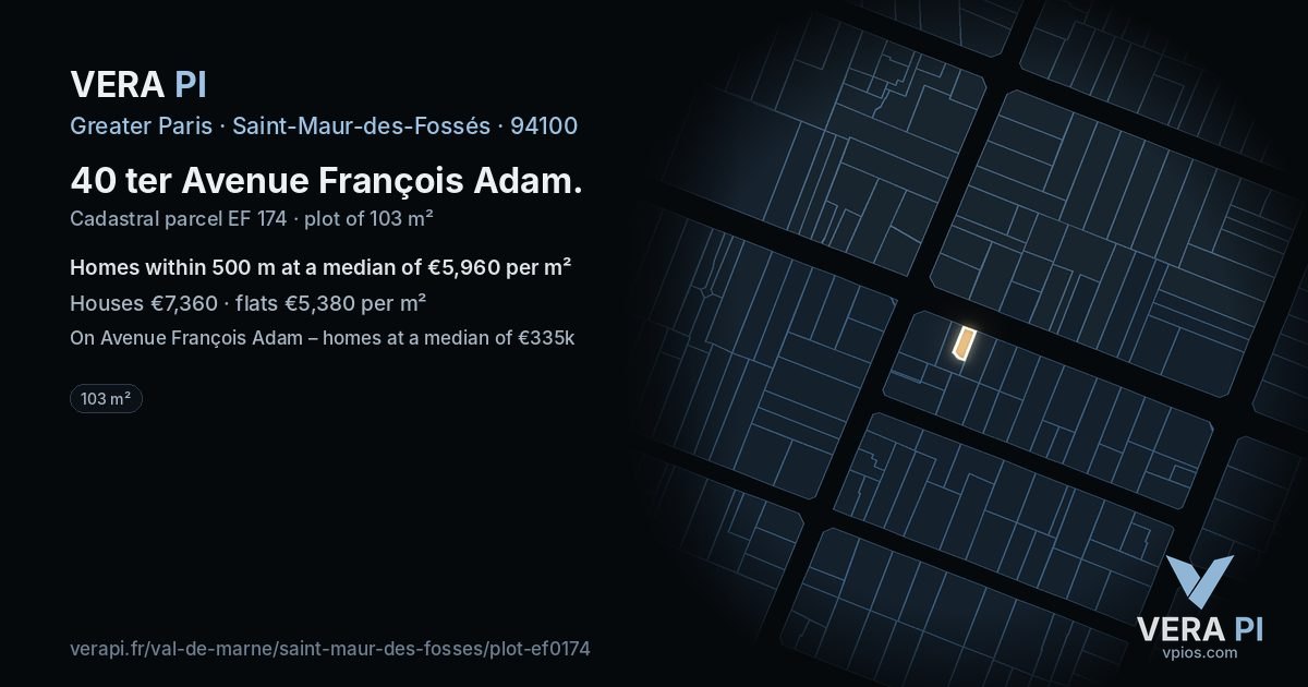 40 ter Avenue François Adam, Saint-Maur-des-Fossés at night – the plot lit, the parcels around coloured by the prices near them