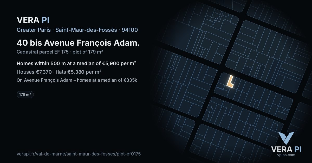 40 bis Avenue François Adam, Saint-Maur-des-Fossés at night – the plot lit, the parcels around coloured by the prices near them