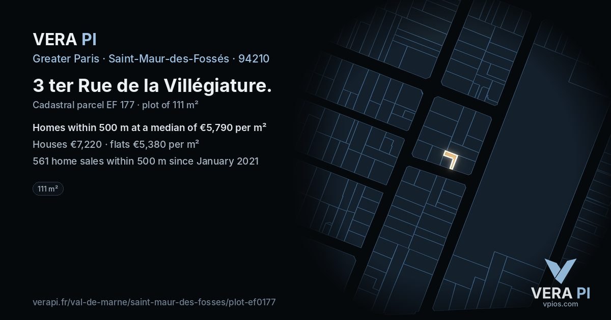 3 ter Rue de la Villégiature, Saint-Maur-des-Fossés at night – the plot lit, the parcels around coloured by the prices near them
