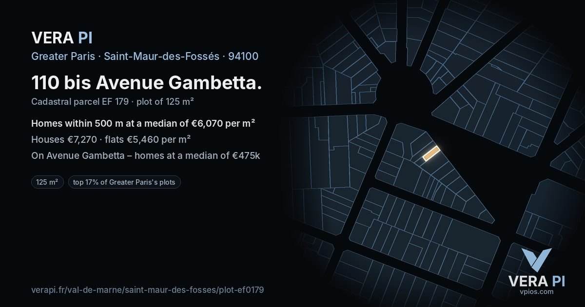 110 bis Avenue Gambetta, Saint-Maur-des-Fossés at night – the plot lit, the parcels around coloured by the prices near them