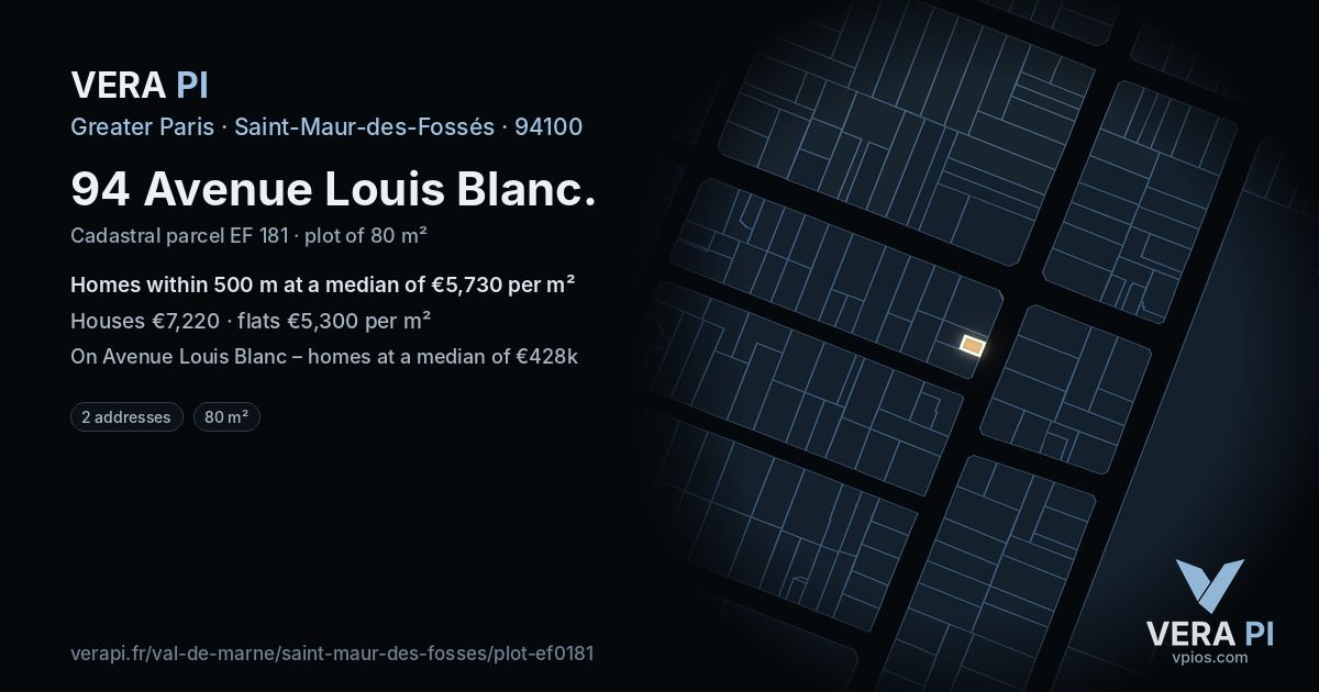 94 Avenue Louis Blanc, Saint-Maur-des-Fossés at night – the plot lit, the parcels around coloured by the prices near them