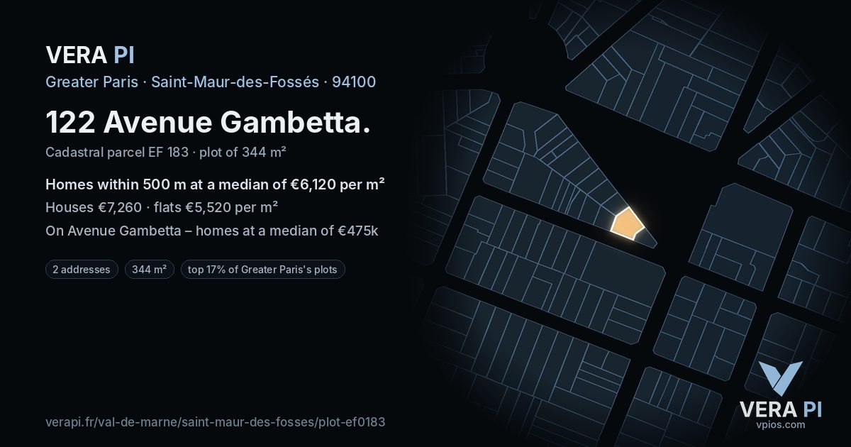 122 Avenue Gambetta, Saint-Maur-des-Fossés at night – the plot lit, the parcels around coloured by the prices near them
