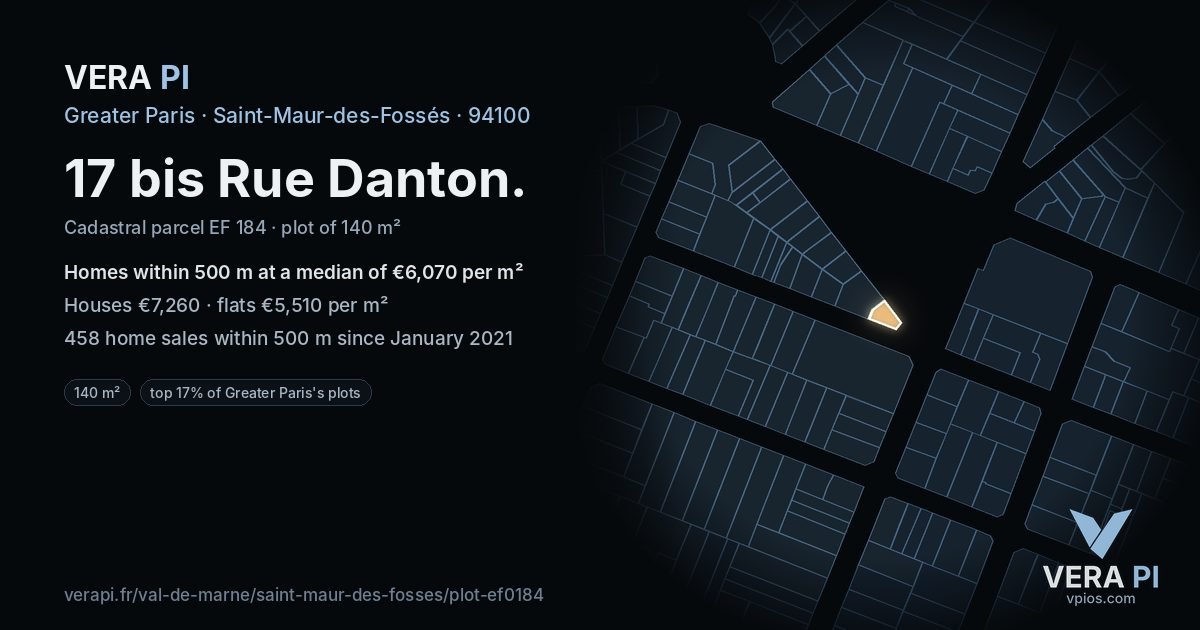 17 bis Rue Danton, Saint-Maur-des-Fossés at night – the plot lit, the parcels around coloured by the prices near them