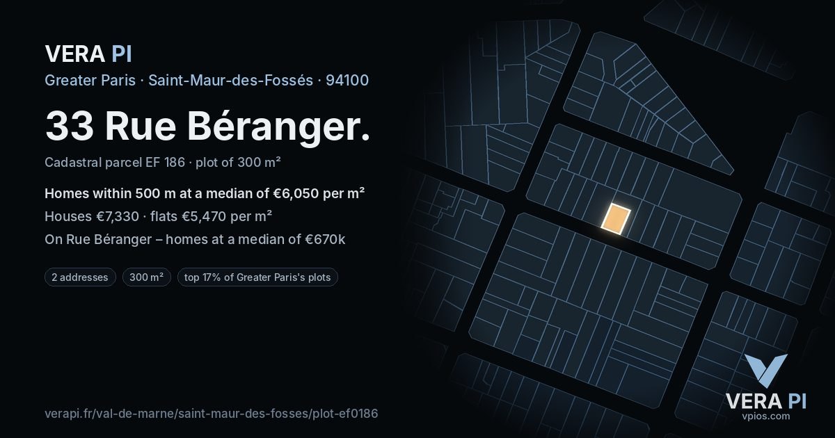 33 Rue Béranger, Saint-Maur-des-Fossés at night – the plot lit, the parcels around coloured by the prices near them