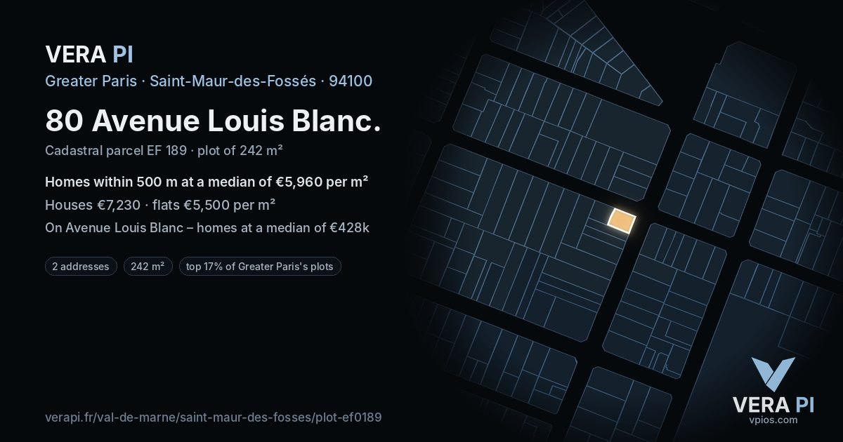 80 Avenue Louis Blanc, Saint-Maur-des-Fossés at night – the plot lit, the parcels around coloured by the prices near them