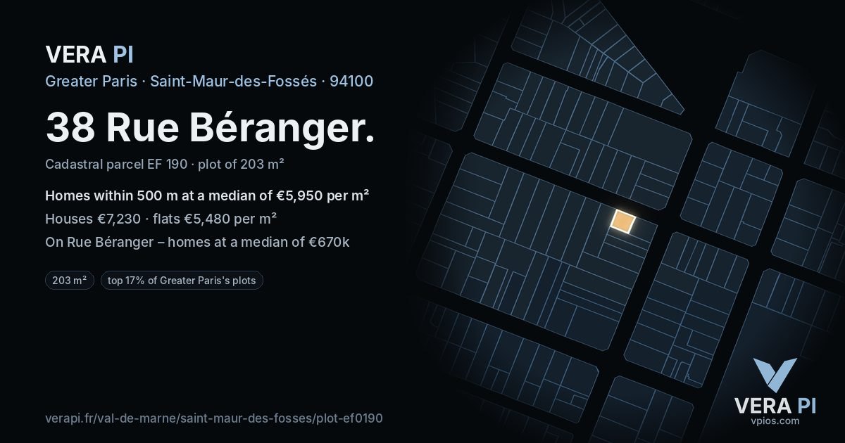 38 Rue Béranger, Saint-Maur-des-Fossés at night – the plot lit, the parcels around coloured by the prices near them