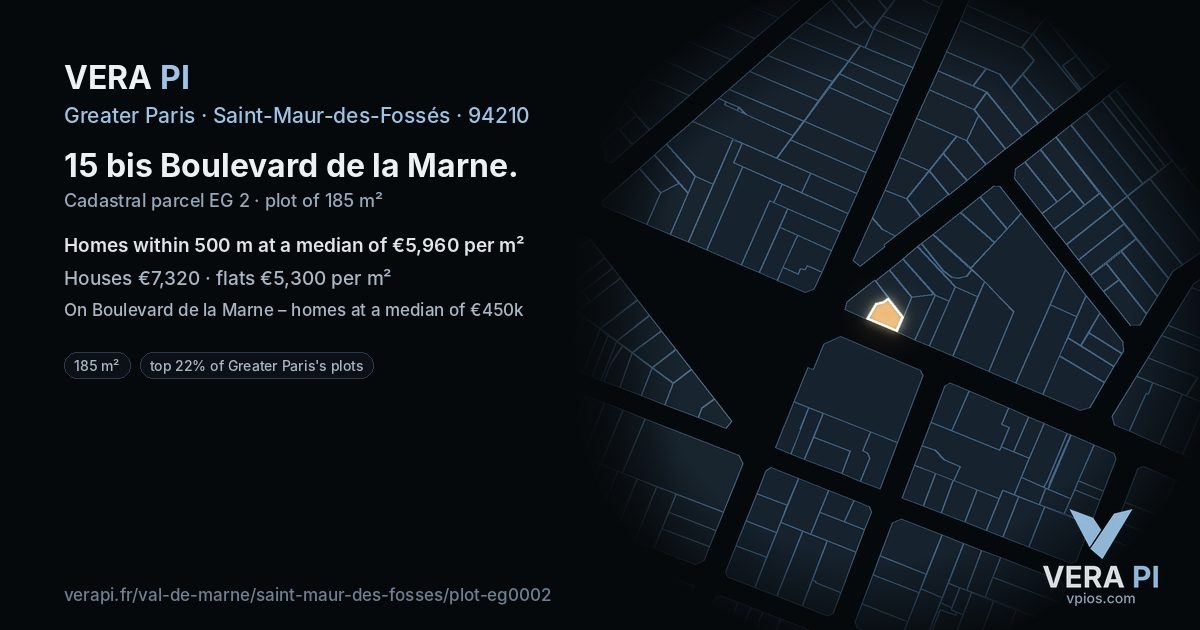 15 bis Boulevard de la Marne, Saint-Maur-des-Fossés at night – the plot lit, the parcels around coloured by the prices near them