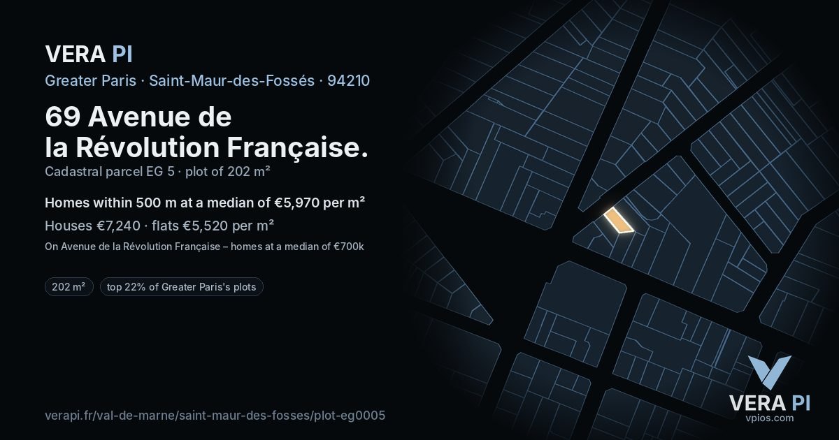 69 Avenue de la Révolution Française, Saint-Maur-des-Fossés at night – the plot lit, the parcels around coloured by the prices near them