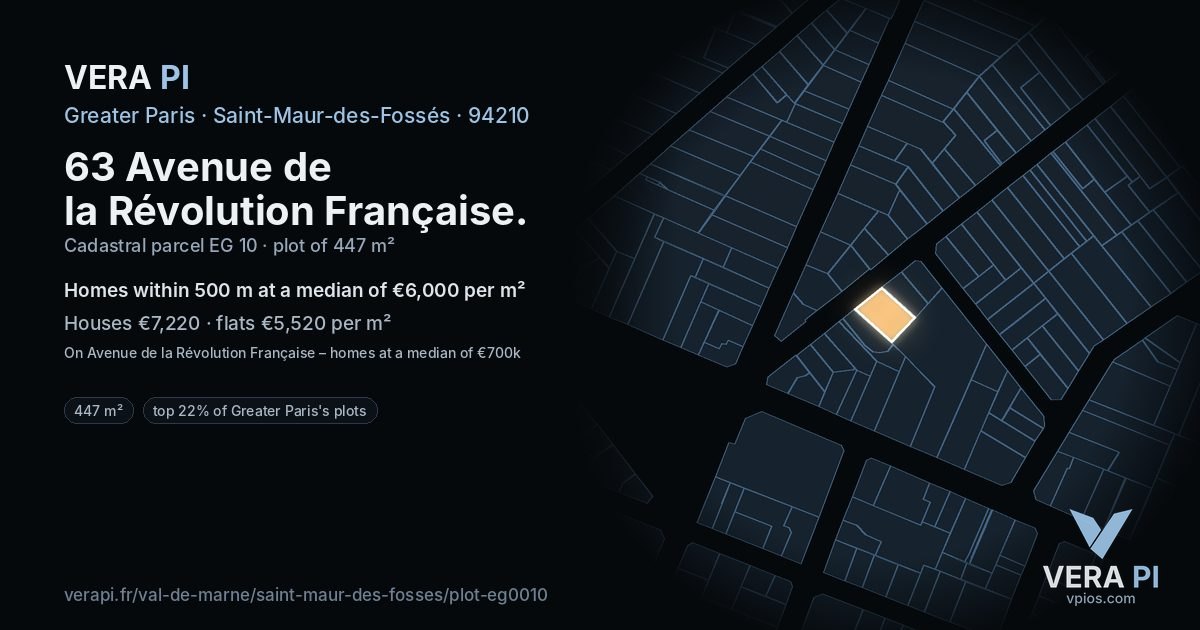 63 Avenue de la Révolution Française, Saint-Maur-des-Fossés at night – the plot lit, the parcels around coloured by the prices near them