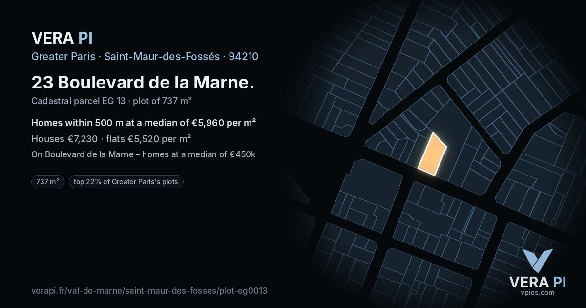 23 Boulevard de la Marne, Saint-Maur-des-Fossés at night – the plot lit, the parcels around coloured by the prices near them