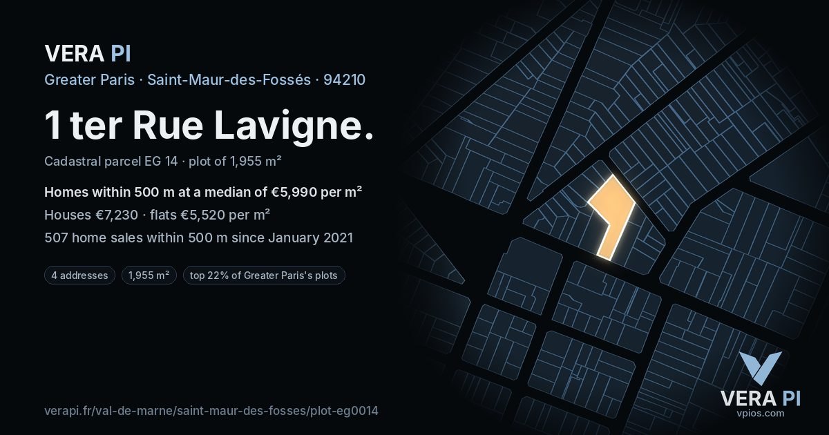 1 ter Rue Lavigne, Saint-Maur-des-Fossés at night – the plot lit, the parcels around coloured by the prices near them