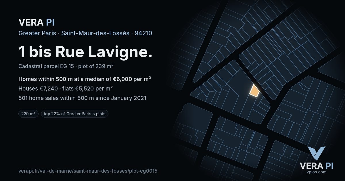 1 bis Rue Lavigne, Saint-Maur-des-Fossés at night – the plot lit, the parcels around coloured by the prices near them