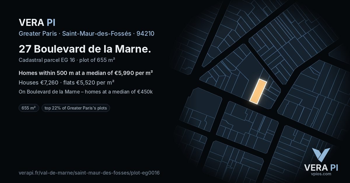 27 Boulevard de la Marne, Saint-Maur-des-Fossés at night – the plot lit, the parcels around coloured by the prices near them