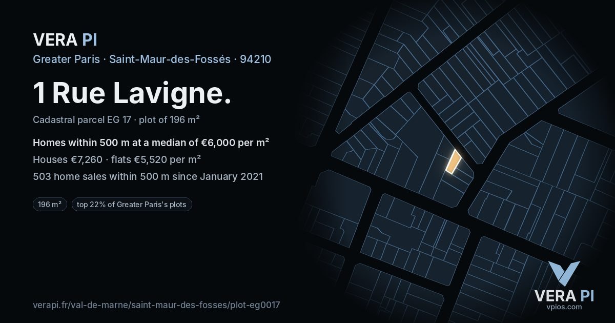 1 Rue Lavigne, Saint-Maur-des-Fossés at night – the plot lit, the parcels around coloured by the prices near them