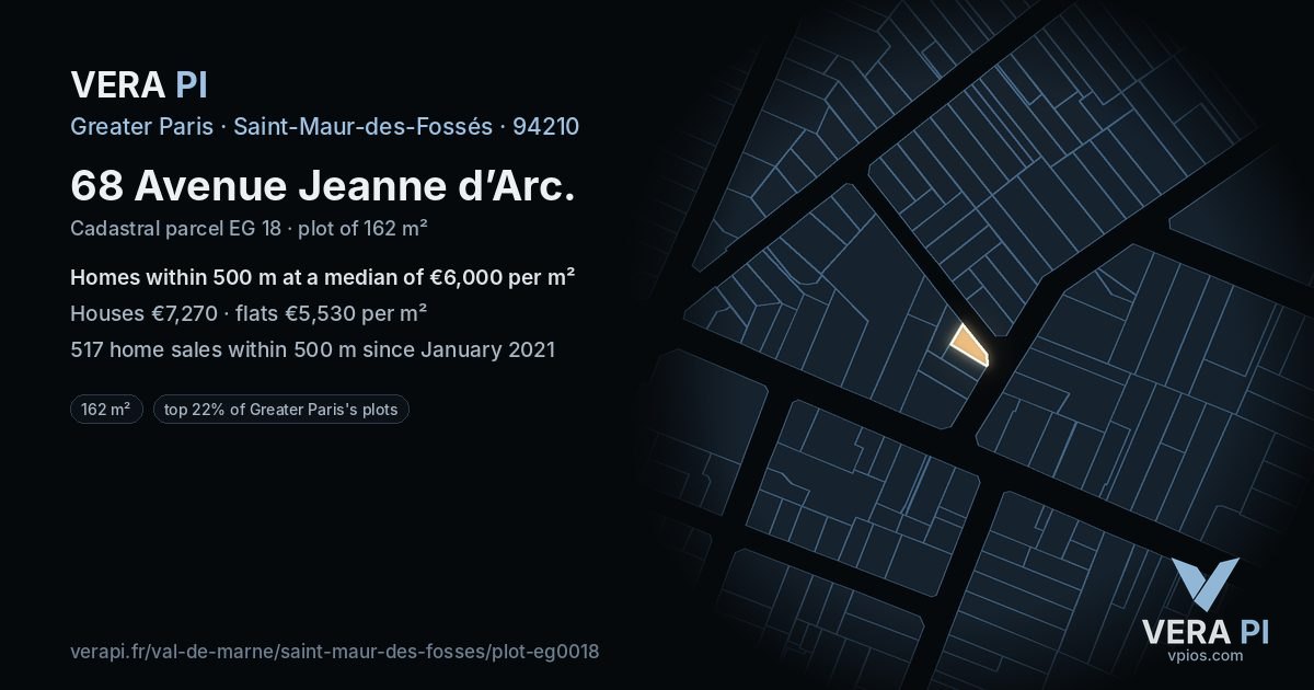 68 Avenue Jeanne d’Arc, Saint-Maur-des-Fossés at night – the plot lit, the parcels around coloured by the prices near them