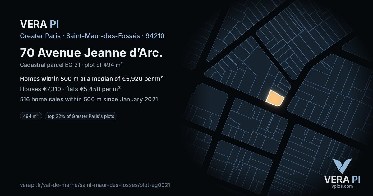 70 Avenue Jeanne d’Arc, Saint-Maur-des-Fossés at night – the plot lit, the parcels around coloured by the prices near them