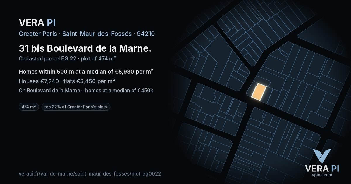 31 bis Boulevard de la Marne, Saint-Maur-des-Fossés at night – the plot lit, the parcels around coloured by the prices near them