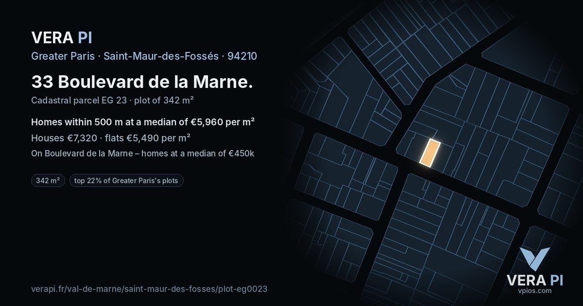 33 Boulevard de la Marne, Saint-Maur-des-Fossés at night – the plot lit, the parcels around coloured by the prices near them