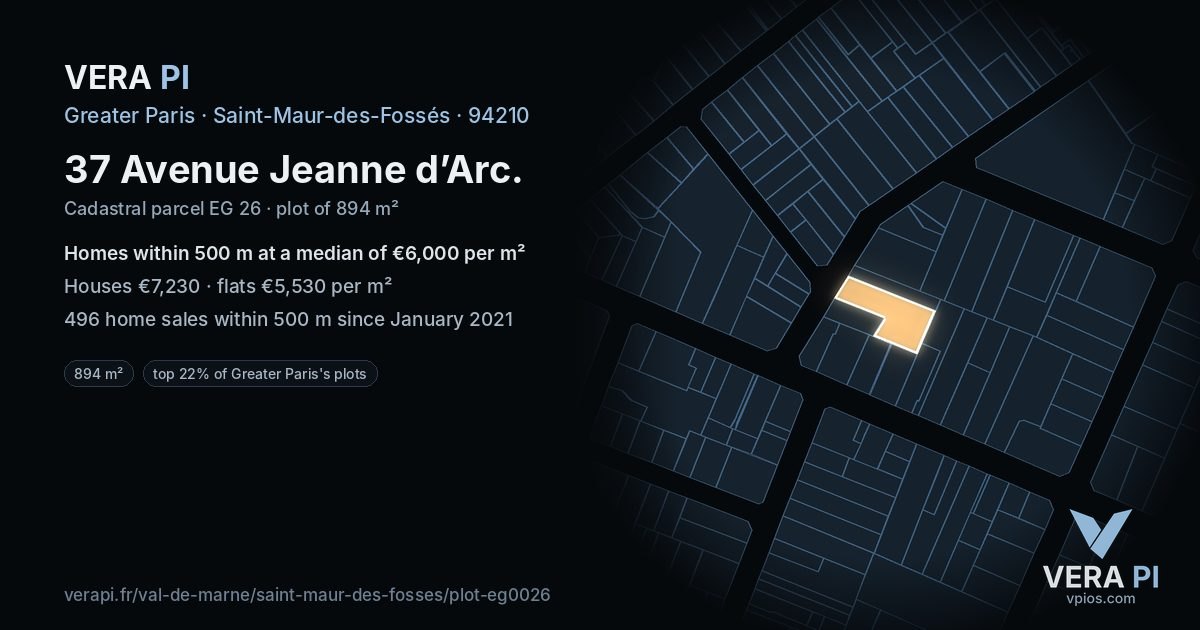 37 Avenue Jeanne d’Arc, Saint-Maur-des-Fossés at night – the plot lit, the parcels around coloured by the prices near them