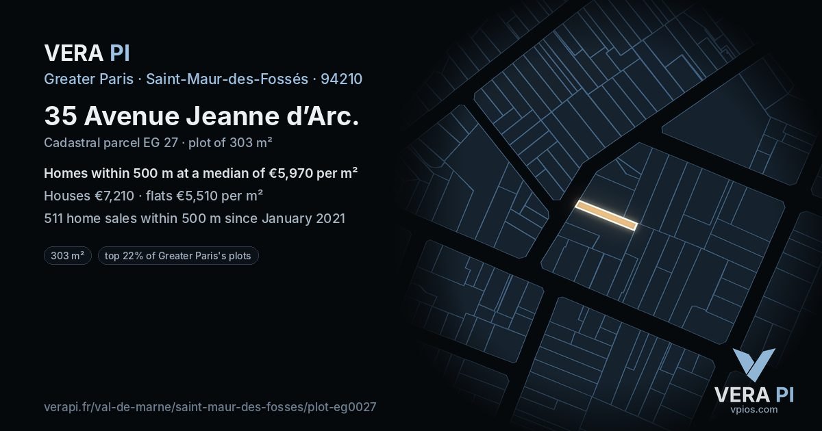 35 Avenue Jeanne d’Arc, Saint-Maur-des-Fossés at night – the plot lit, the parcels around coloured by the prices near them