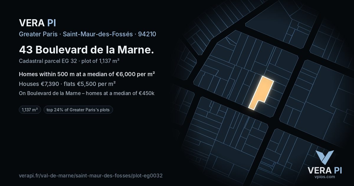 43 Boulevard de la Marne, Saint-Maur-des-Fossés at night – the plot lit, the parcels around coloured by the prices near them