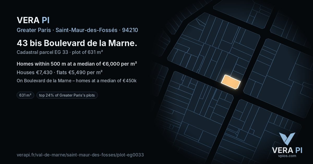 43 bis Boulevard de la Marne, Saint-Maur-des-Fossés at night – the plot lit, the parcels around coloured by the prices near them
