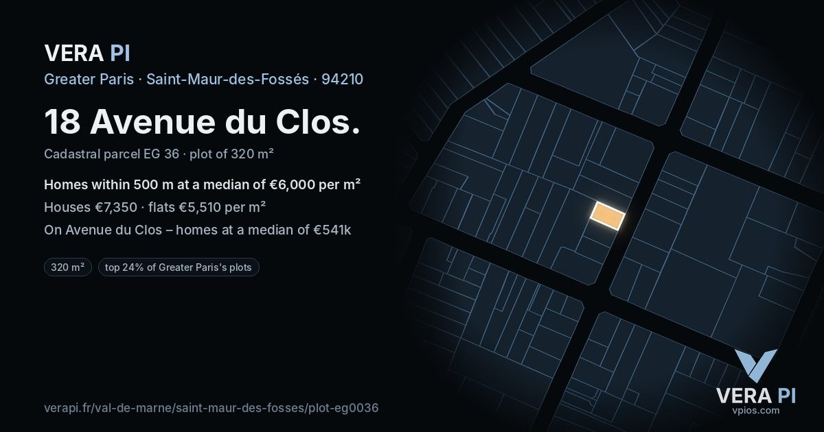 18 Avenue du Clos, Saint-Maur-des-Fossés at night – the plot lit, the parcels around coloured by the prices near them