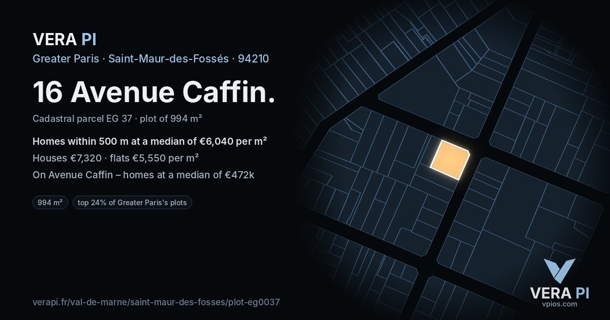 16 Avenue Caffin, Saint-Maur-des-Fossés at night – the plot lit, the parcels around coloured by the prices near them