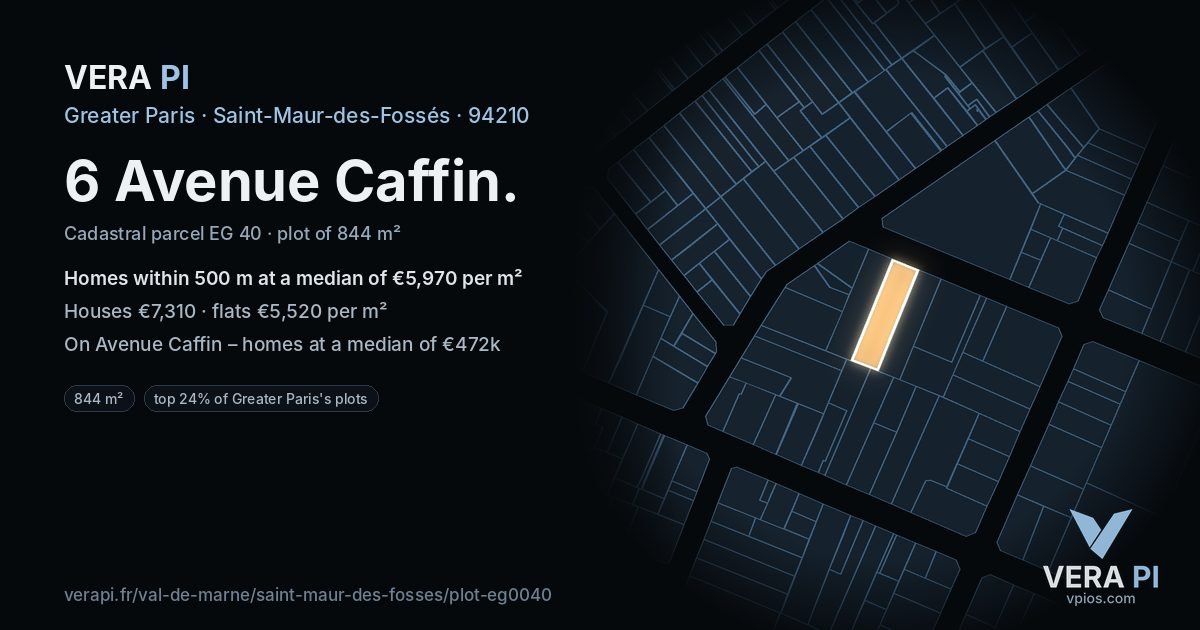 6 Avenue Caffin, Saint-Maur-des-Fossés at night – the plot lit, the parcels around coloured by the prices near them