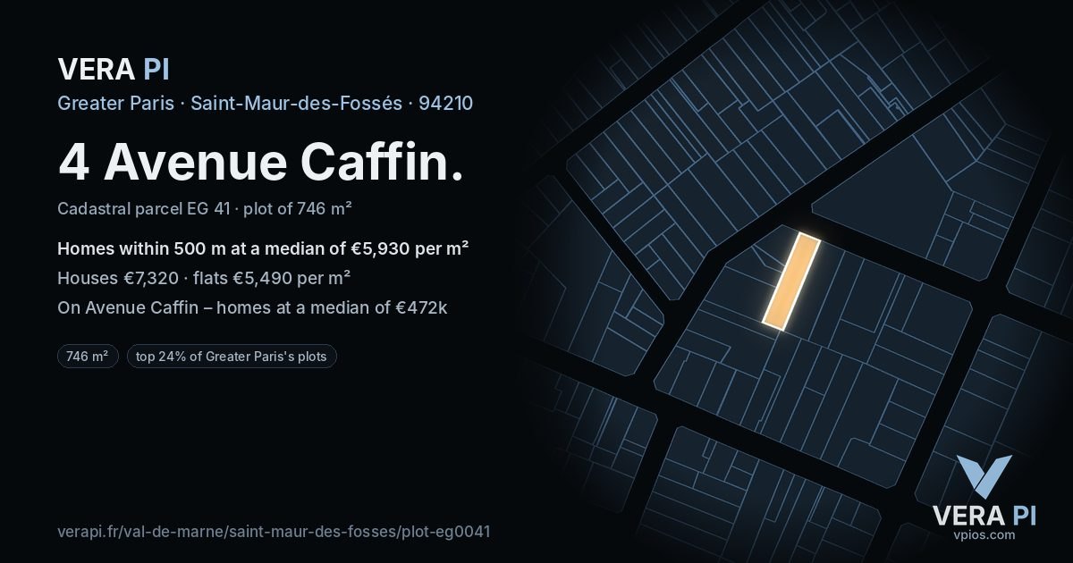 4 Avenue Caffin, Saint-Maur-des-Fossés at night – the plot lit, the parcels around coloured by the prices near them