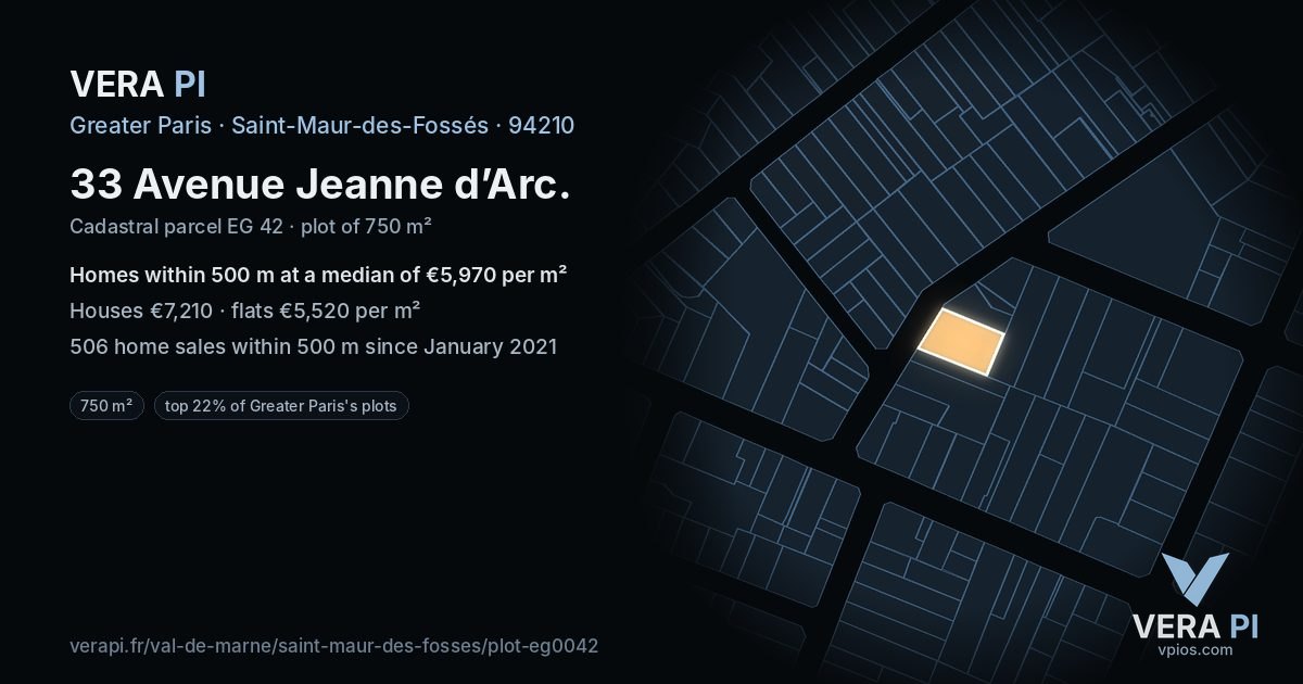 33 Avenue Jeanne d’Arc, Saint-Maur-des-Fossés at night – the plot lit, the parcels around coloured by the prices near them