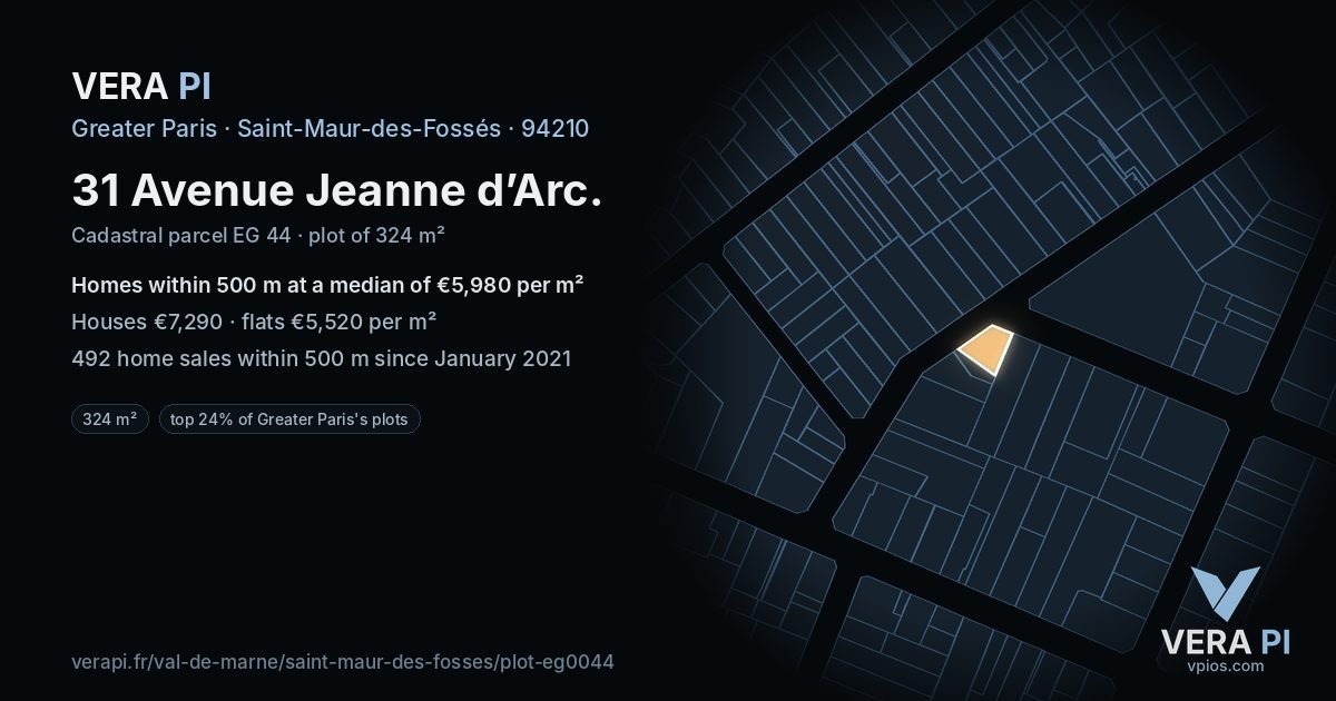 31 Avenue Jeanne d’Arc, Saint-Maur-des-Fossés at night – the plot lit, the parcels around coloured by the prices near them