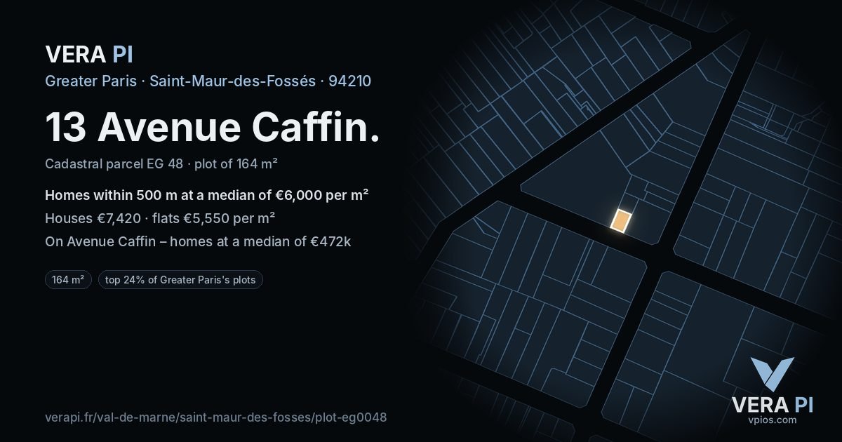 13 Avenue Caffin, Saint-Maur-des-Fossés at night – the plot lit, the parcels around coloured by the prices near them