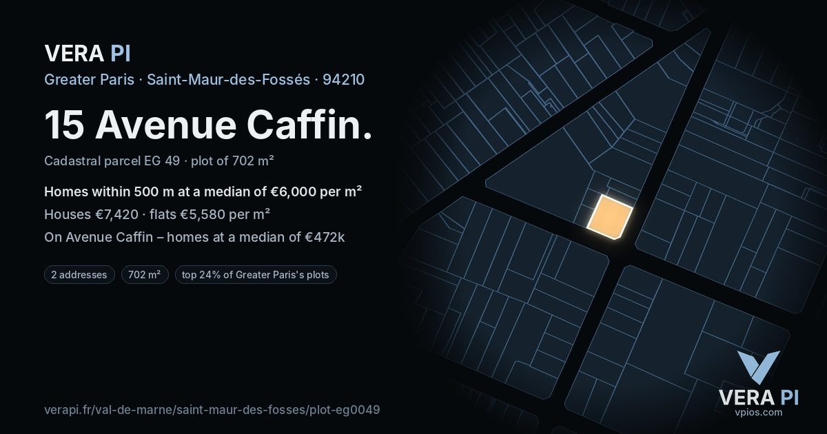 15 Avenue Caffin, Saint-Maur-des-Fossés at night – the plot lit, the parcels around coloured by the prices near them