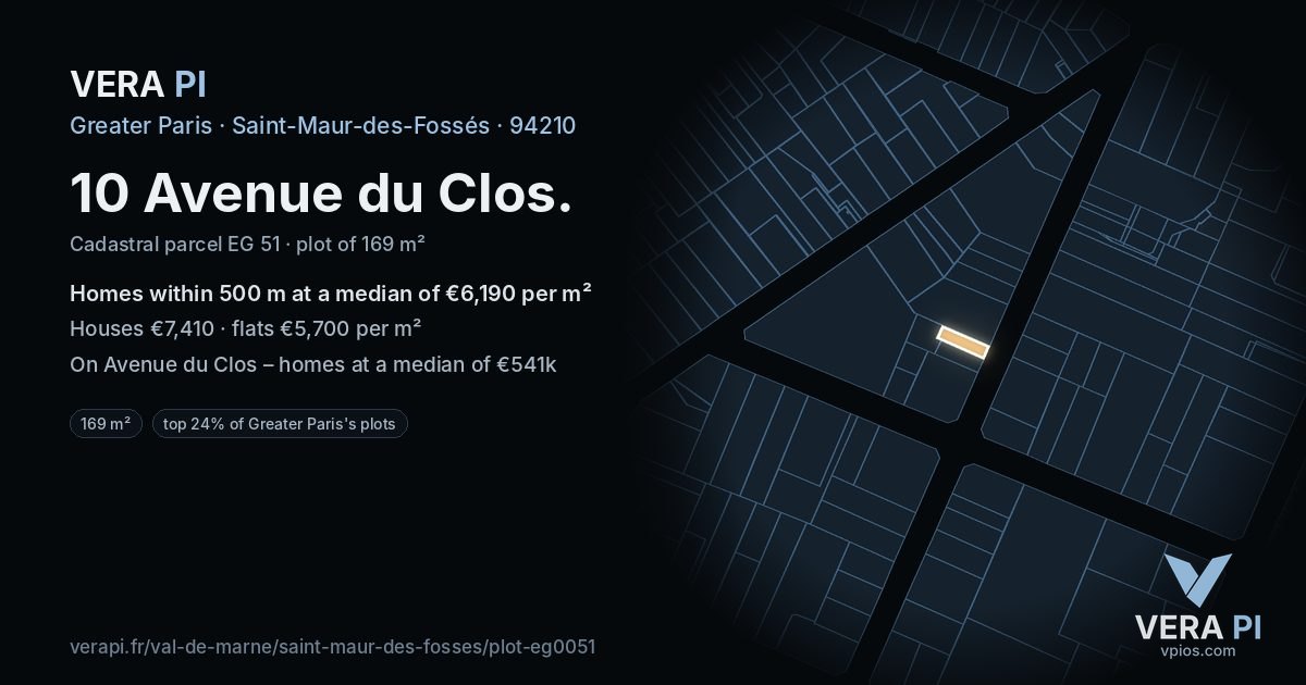 10 Avenue du Clos, Saint-Maur-des-Fossés at night – the plot lit, the parcels around coloured by the prices near them