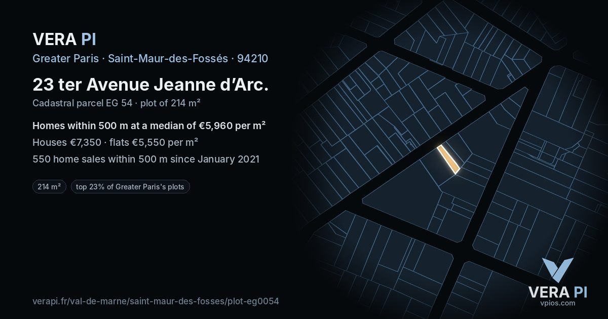 23 ter Avenue Jeanne d’Arc, Saint-Maur-des-Fossés at night – the plot lit, the parcels around coloured by the prices near them