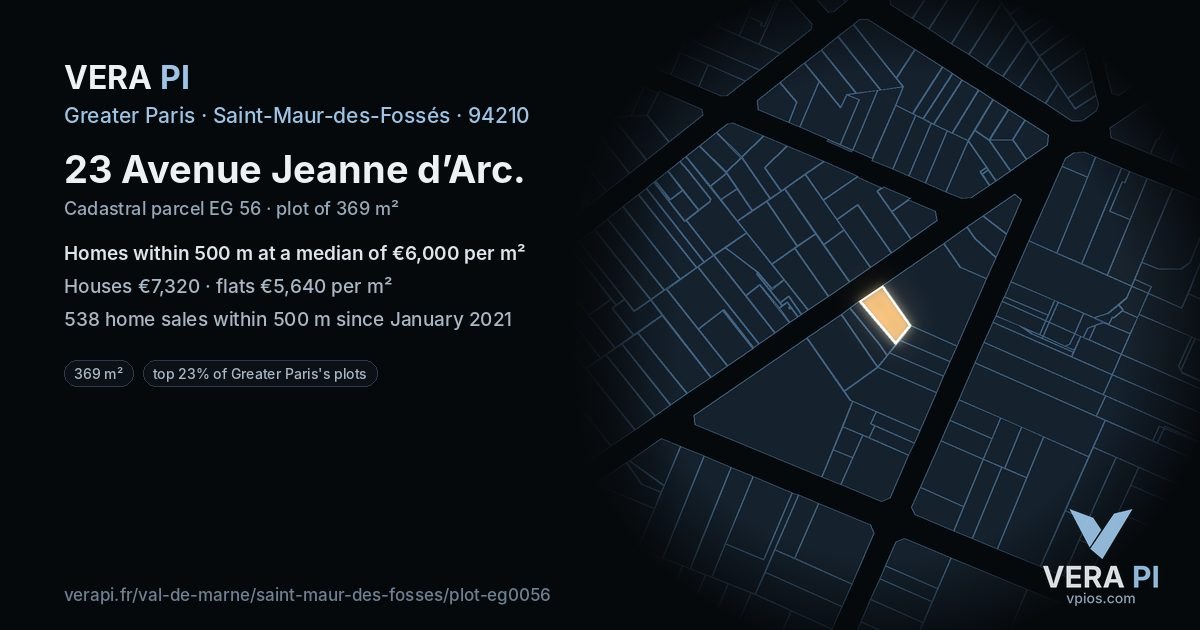 23 Avenue Jeanne d’Arc, Saint-Maur-des-Fossés at night – the plot lit, the parcels around coloured by the prices near them