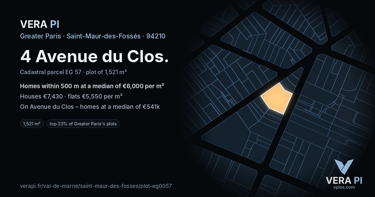 4 Avenue du Clos, Saint-Maur-des-Fossés at night – the plot lit, the parcels around coloured by the prices near them