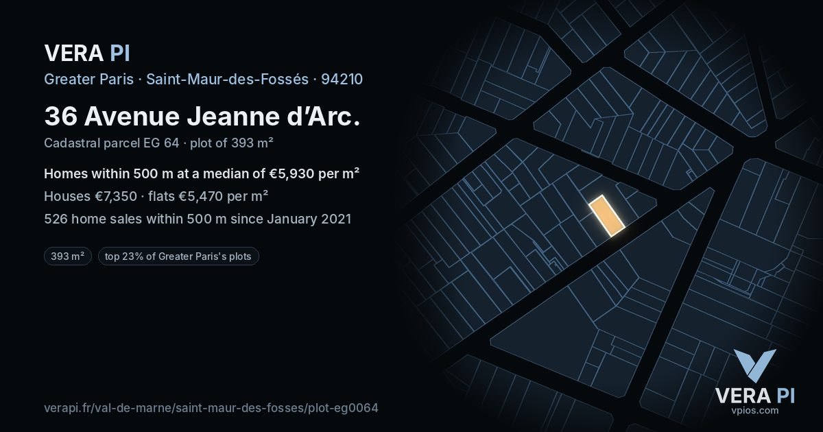36 Avenue Jeanne d’Arc, Saint-Maur-des-Fossés at night – the plot lit, the parcels around coloured by the prices near them