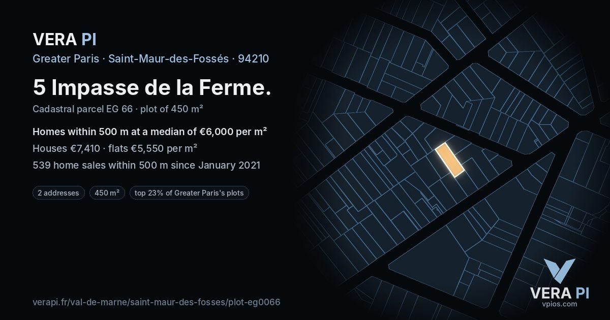 5 Impasse de la Ferme, Saint-Maur-des-Fossés at night – the plot lit, the parcels around coloured by the prices near them