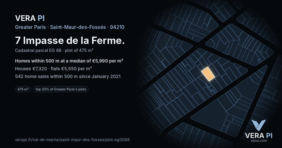 7 Impasse de la Ferme, Saint-Maur-des-Fossés at night – the plot lit, the parcels around coloured by the prices near them