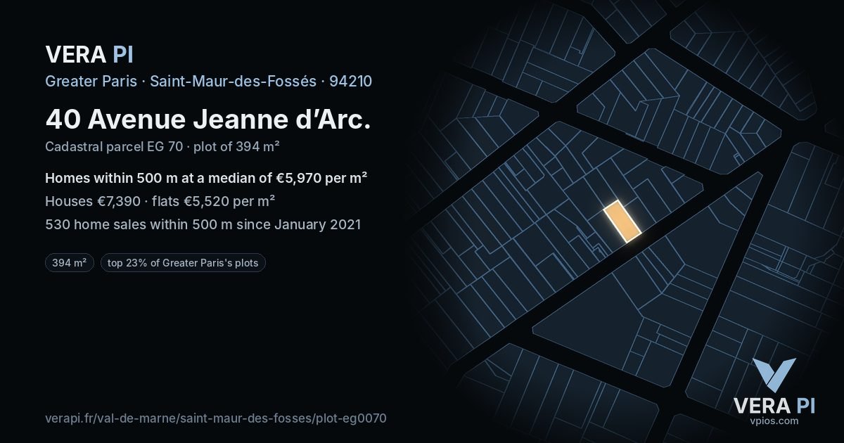 40 Avenue Jeanne d’Arc, Saint-Maur-des-Fossés at night – the plot lit, the parcels around coloured by the prices near them