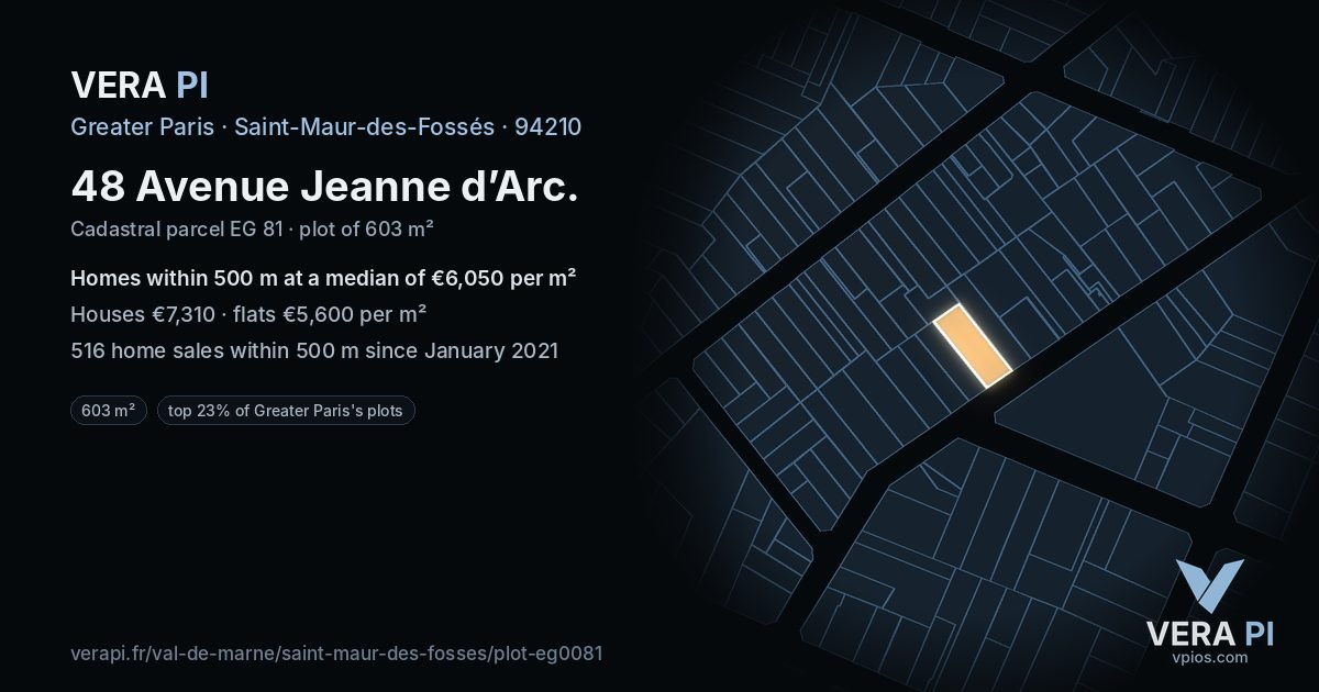 48 Avenue Jeanne d’Arc, Saint-Maur-des-Fossés at night – the plot lit, the parcels around coloured by the prices near them