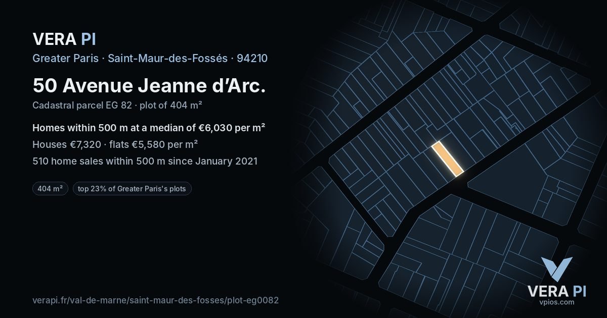 50 Avenue Jeanne d’Arc, Saint-Maur-des-Fossés at night – the plot lit, the parcels around coloured by the prices near them